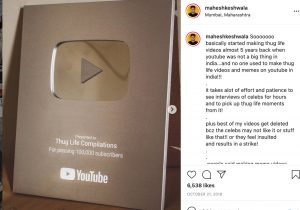 Mahesh Keshwala aka Thugesh's YouTube Silver Play Button
