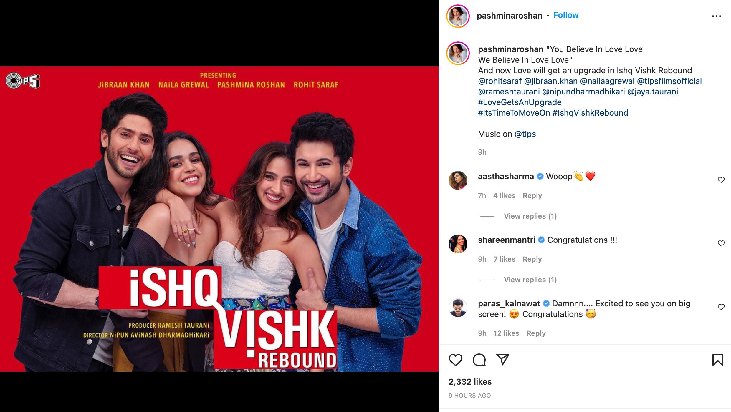 Pashmina Roshan Debut movie, Ishq Vishk Rebound