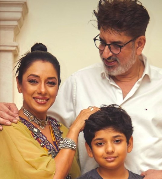 Rupali Ganguly with her husband and son