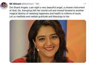 BK Shivani posted About Kanupriya's demise on Twitter