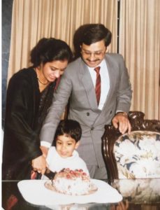 Ahuja with her parents during her childhood