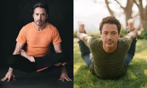 Robert Downey Jr doing yoga