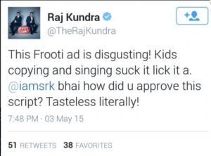 Raj's tweet on Shahrukh Khan's Frooti Ad
