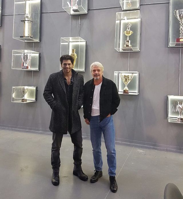 Güven Yaman with son actor Can Yaman at a museum