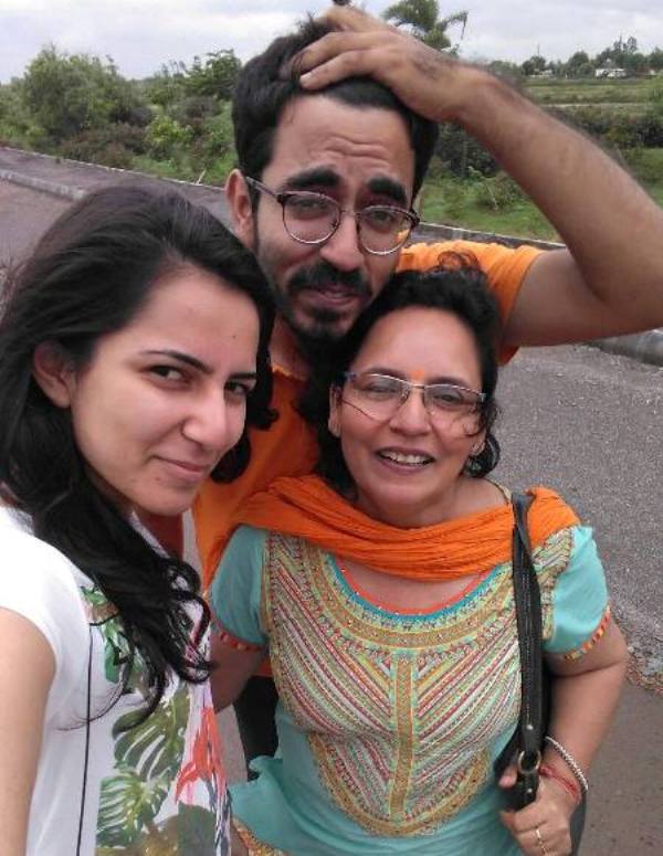 Pranjal Kamra with his mother and sister
